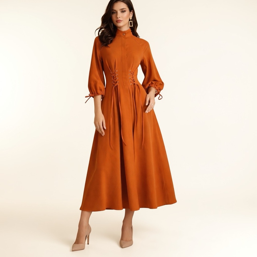 Rust Tie Accent Dress The Raetruda